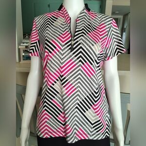 Tail Women's Golf Short Sleeve Shirt 1/4 zip Pink Black Cheetah Check - Medium